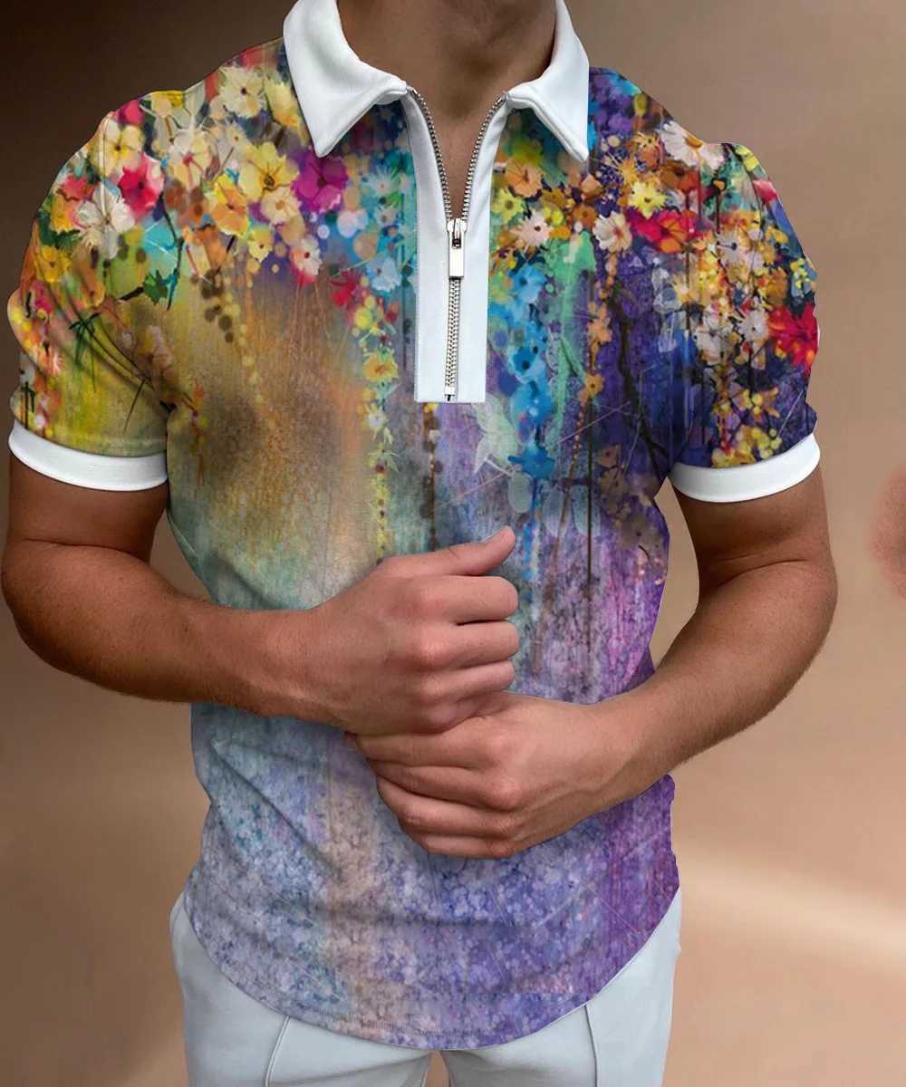2022 New Summer Mens 3D Printed Polo Short Sleeve Stripe Check Pullover Casual Mens T-shirt Zip PoloX240920