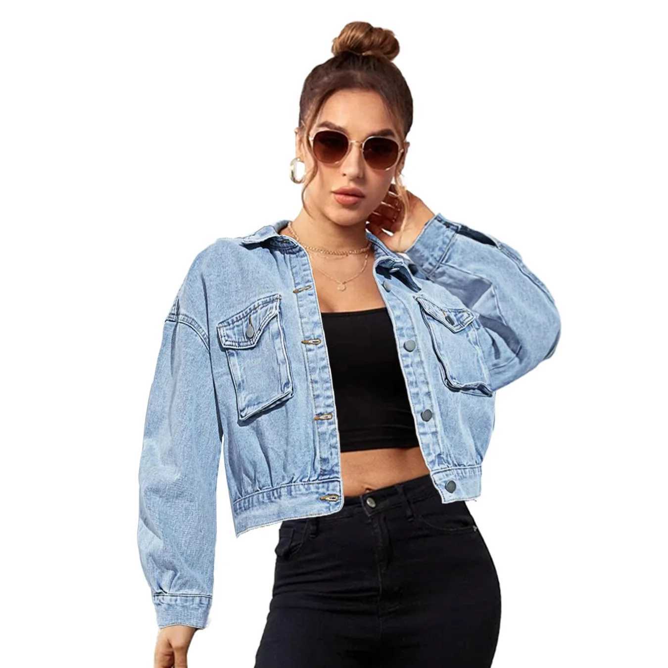 2023 Autumn Winter New Denim Jacket For Women Fashion Long Sleeve Short Jeans Coat Casual Ladies Clothing XS-LX240920