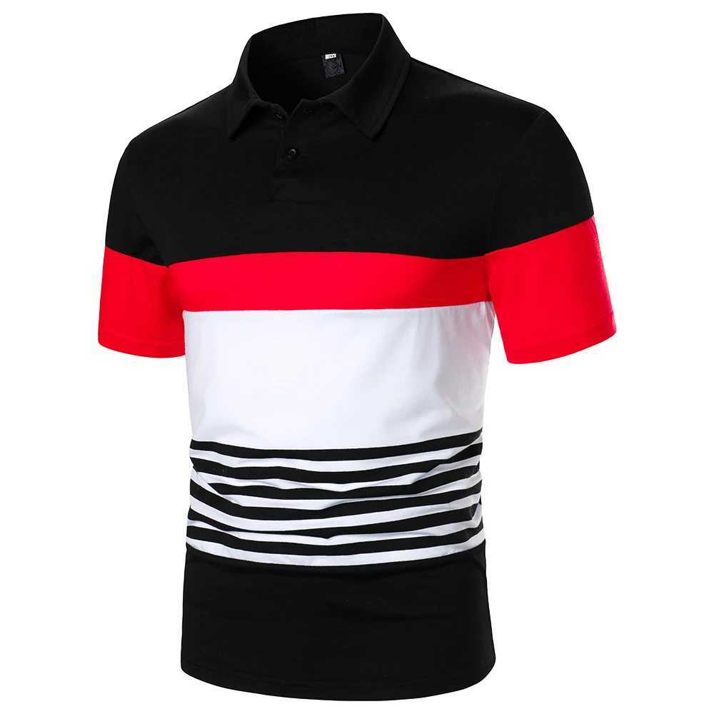 Men Short Sleeve Polo Shirt Contrast Color Splicing And Stripe Design Tops Streetwear Casual Fashion Men Lapel Polo ShirtX240920