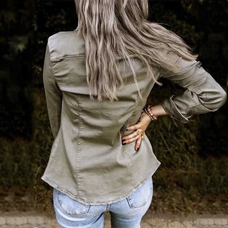 Black Denim Jacket Denim Jacket Coat Fashion New Slim Solid Color Womens Short Jacket Mid Length Denim ShirtX240920