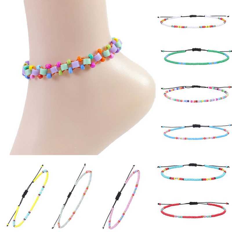 Boho Women Glass Beads Woven Anklet Beaded Bracelet On The Leg Beach Barefoot Foot Jewelry Handmade Rope Thread Weaving Braid Y240920