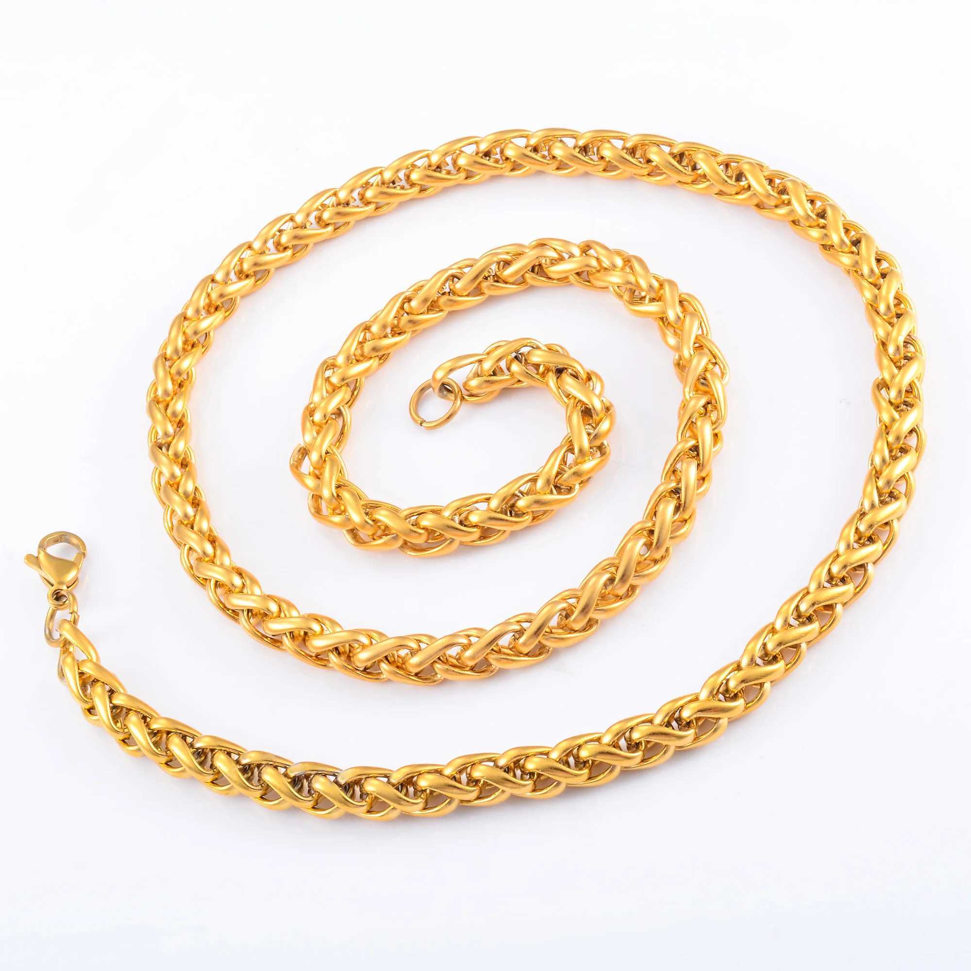 Stainless Steel Link Wheat Chain Long Necklace for Men Women Jewelry Accessories Gold Color Plated Choker on the Neck Collar DIYX240919