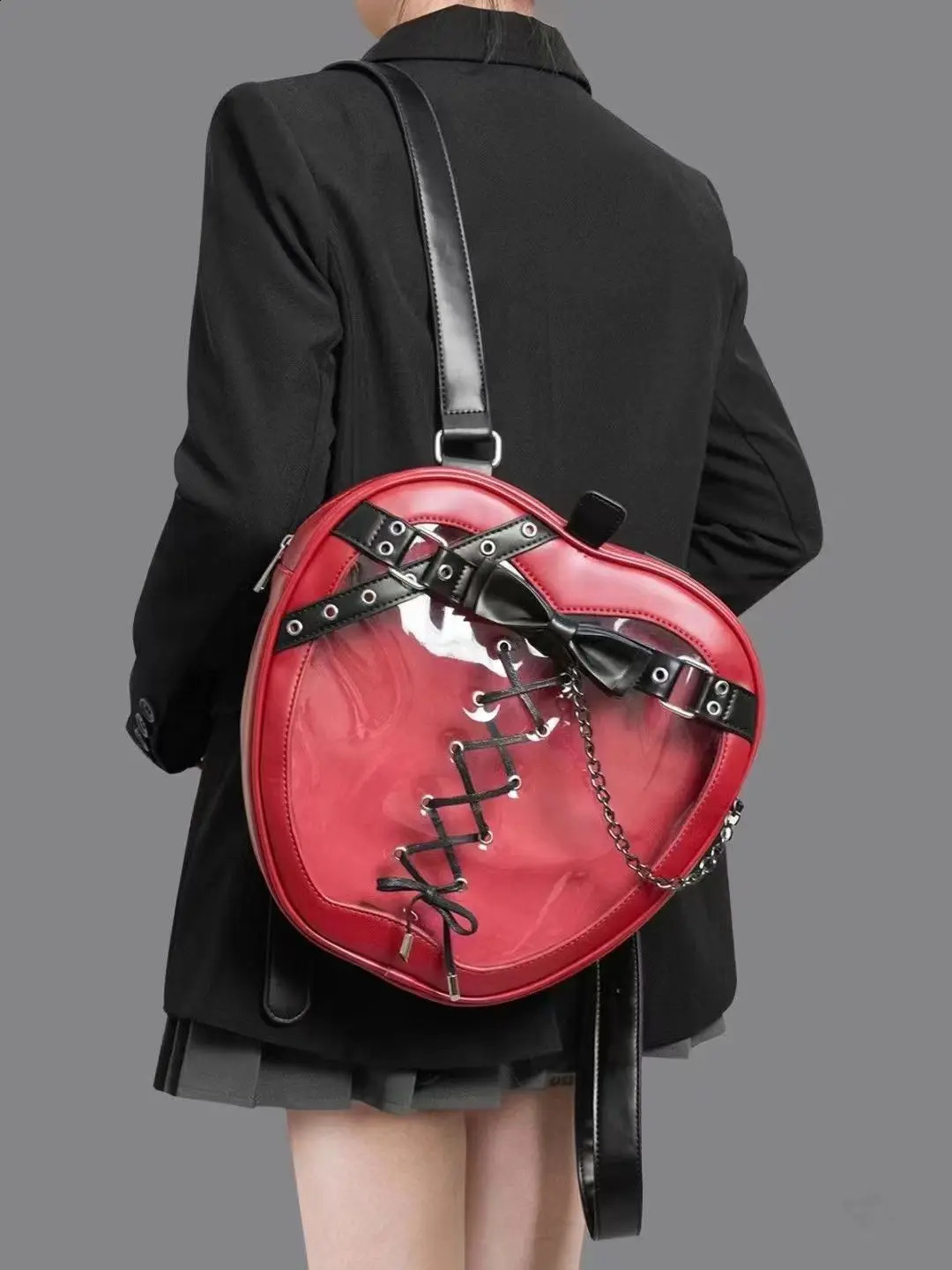 MBTI n Apple Womens Backpack Gothic Jk Girls Fashion Street Red Punk Pu Leather Leisure Aesthetics Bag 240919