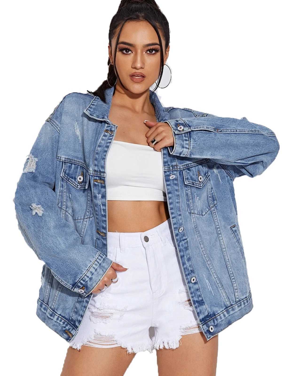 Women Jean Jacket Button Down Long Sleeve Denim Jackets With PocketsX240920