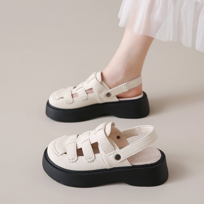 Baotou Sandals for Women 2024 New Outwear Two Wears of Thick Half Slippers Summer Soft Sole Beach Roman Shoes