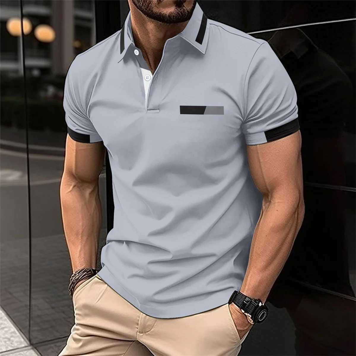 Summer fashion new Polo shirt casual lapel button golf dress gradient printed short-sleeved T-shirt big mens Polo shirtX240920