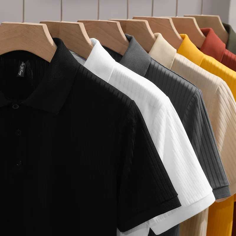 Classic Striped Breathable Casual T-shirt Mens Polo Shirt Simple Summer Ice Silk Short Sleeves Knitwear Slimming EffectX240920