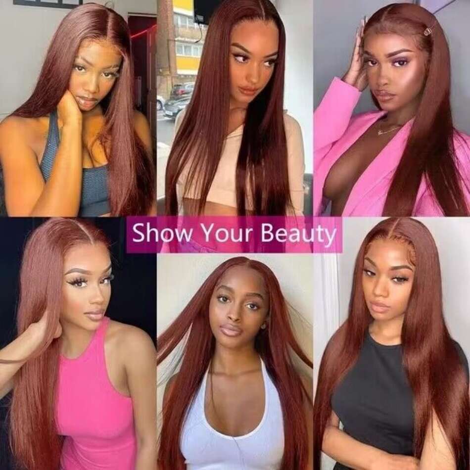 13x4 Reddish Front Human Hair Wigs For Women Brazilian Colored Red Brown Straight Lace Frontal Wig Pre Plucked