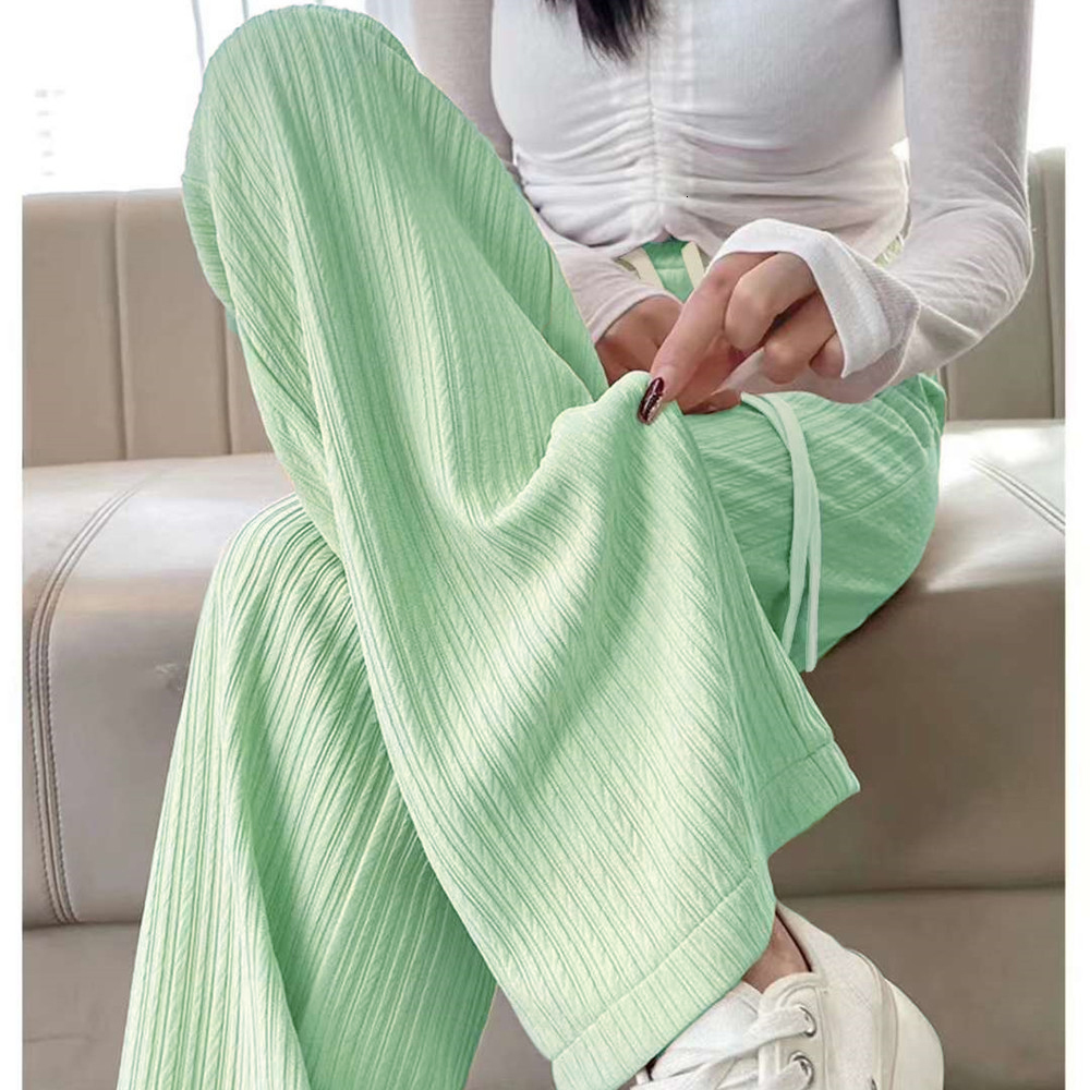 2026 Ice Silk Casual Wide Leg Harem Loose Trousers Solid Elastic Waist Women Streetweat Summer New Trend Office Lady s Pants
