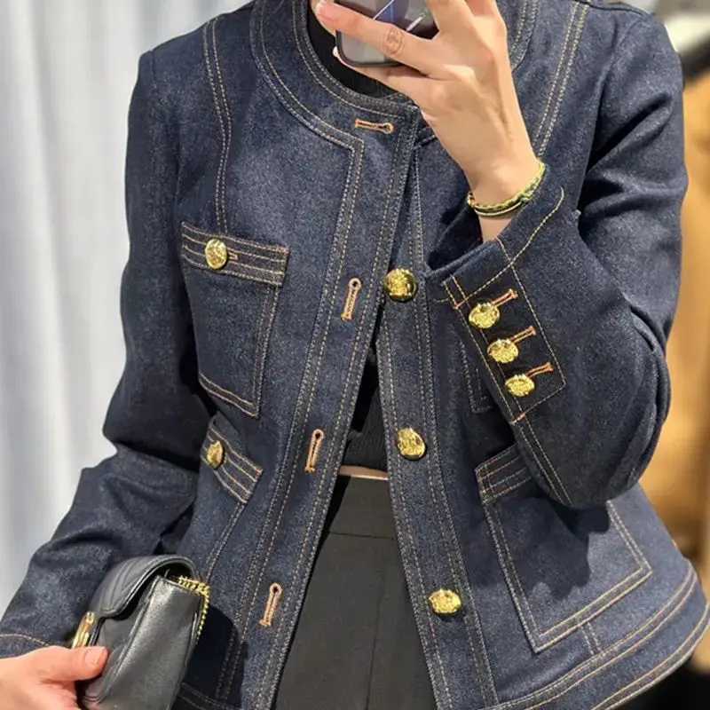 Spring New Denim Jacket Vintage Womens O-Neck Single Breasted Jean Coat Female Y2k Fashion Pocket Loose Short Outwear Tops J294X240920