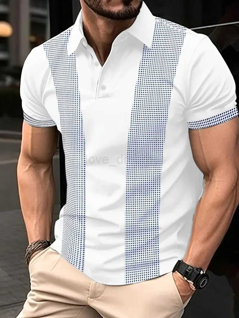 Mens Casual Fashion Summer Simplicity Short Sleeve 3D Printing Golf Polo Shirt Stripe Button Mens Short Sleeve Oversized TopsXJ240920