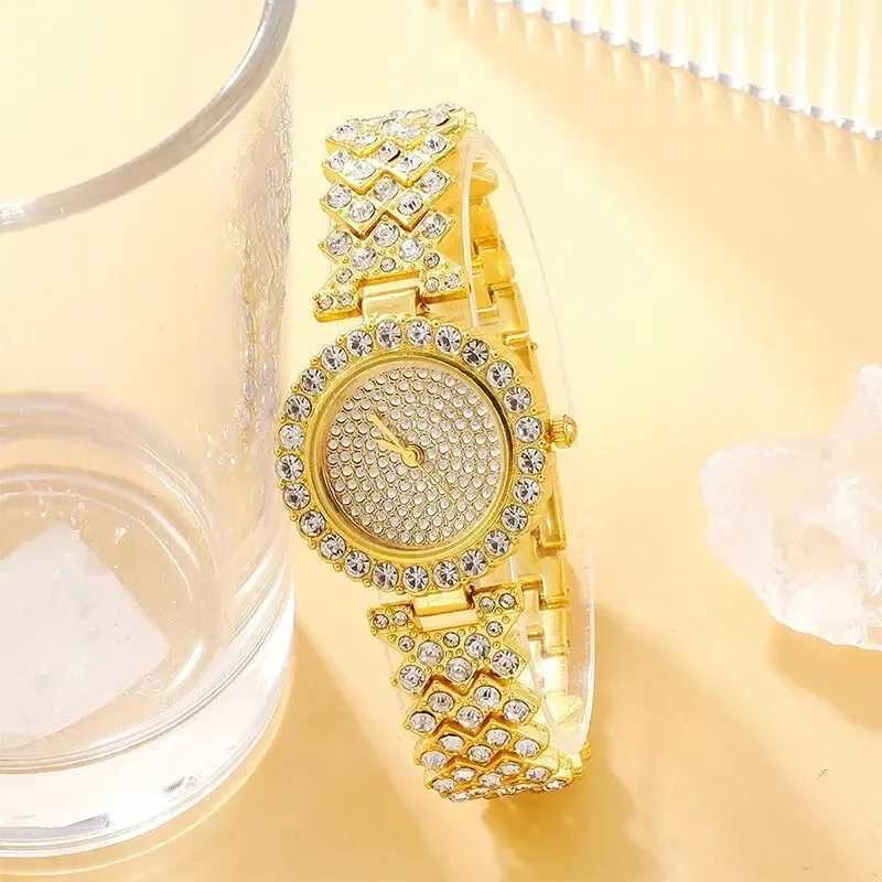 2pcs Womens Fashion Simple Gold Steel Band Quartz Watch Female Clock Women Bracelet Watches Set With DiamondsX240920