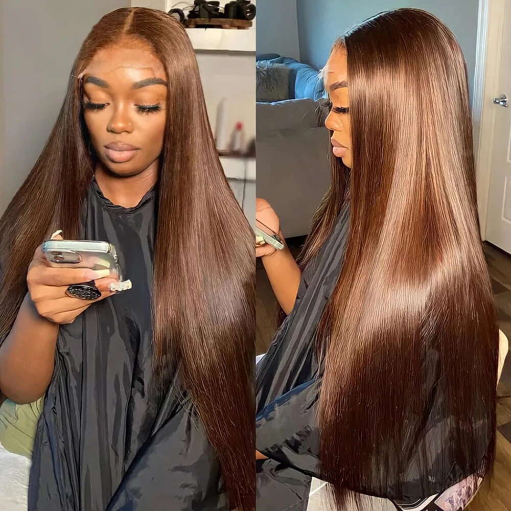 30 40 Inch Bone Straight Brazilian 100% Human Hair 13x6 HD Frontal Wig Chocolate Brown Lace Front Wigs For Black Women