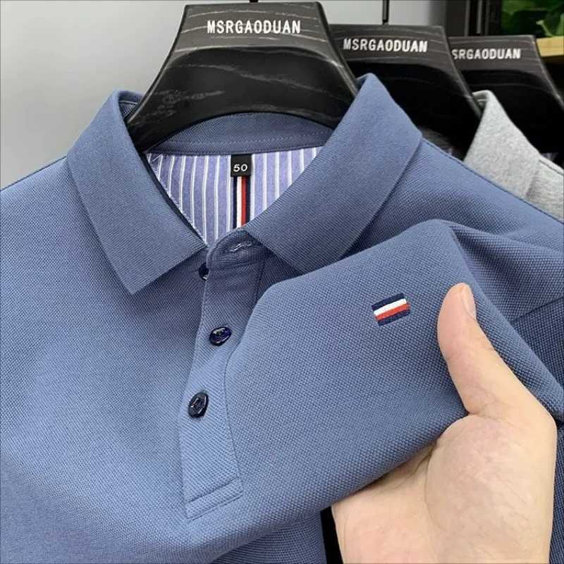 Mens pure cotton short sleeved polo shirt summer lapel Paul T-shirt casual mens T-shirt half sleevedX240920