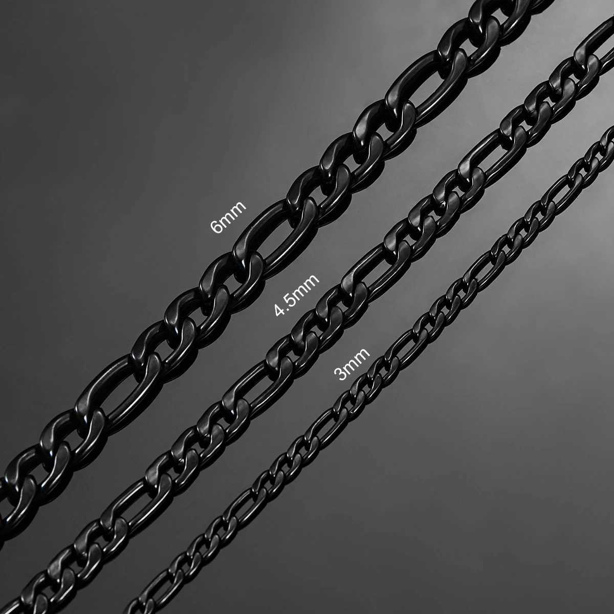 Thickness 3mm/4.5mm/6mm Black Color Figaro Chain Stainless Steel Link Classic Necklace for Men Women Jewelry 16 to 40 InchesX240919
