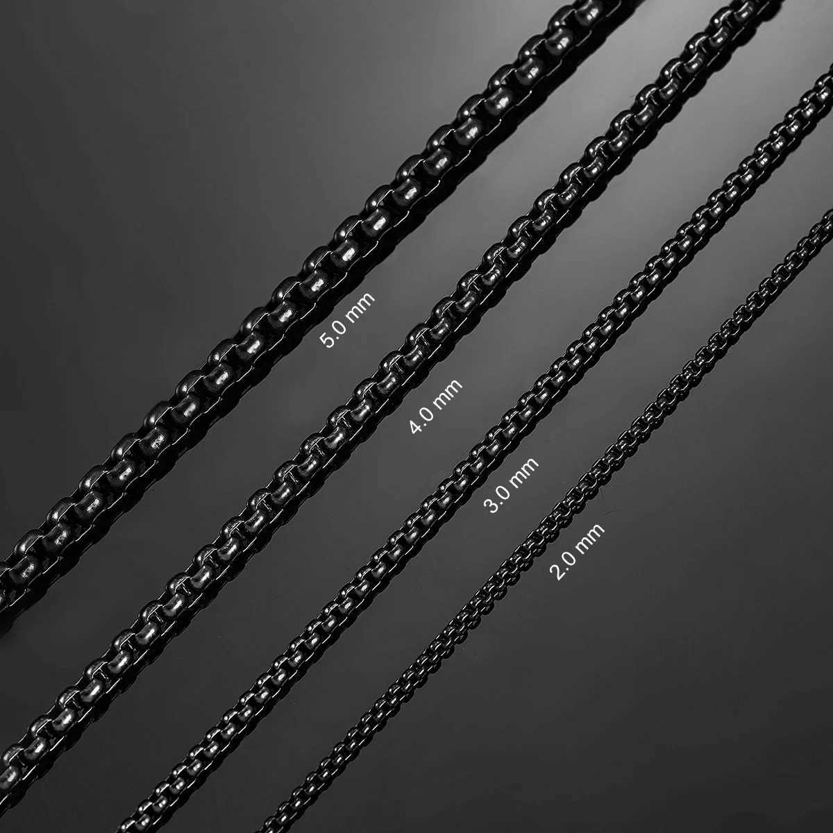 HIYEE 1 Piece 2mm/3mm/4mm/5mm Black Color Box Link Chain Classic Curb Necklace Stainless Steel Jewelry for Men Women DIY GiftX240919