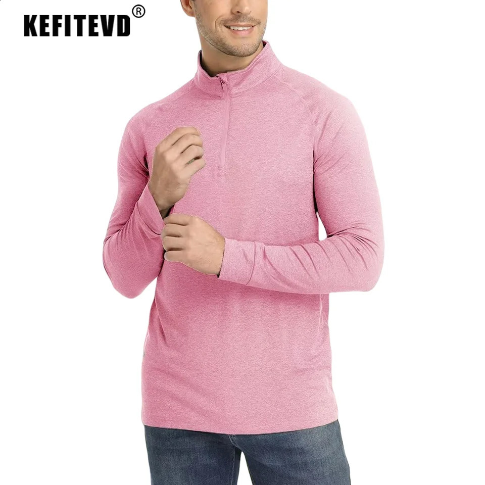 KEFITEVD Summer UPF 5014 Zipper Top Mens Long Sleeve Quick Drying Tshirt UV Protective Lightweight Sports Shirt Running 240909