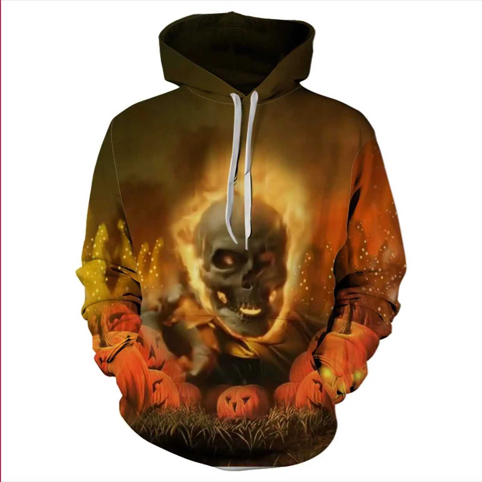 2024 Autumn European and American Tops Halloween Series Digital Printing Hooded Sweater Mens and Womens Plus Size Casual Y240920