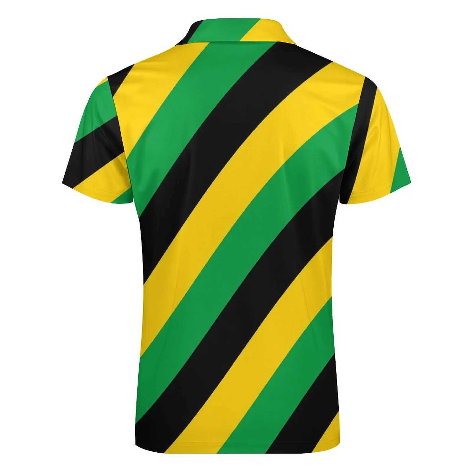Jamaica Flag Colors Polo Shirts Diagonal Striped Casual Shirt Summer Trending Male Short-Sleeve Zipper Graphic T-ShirtsX240920