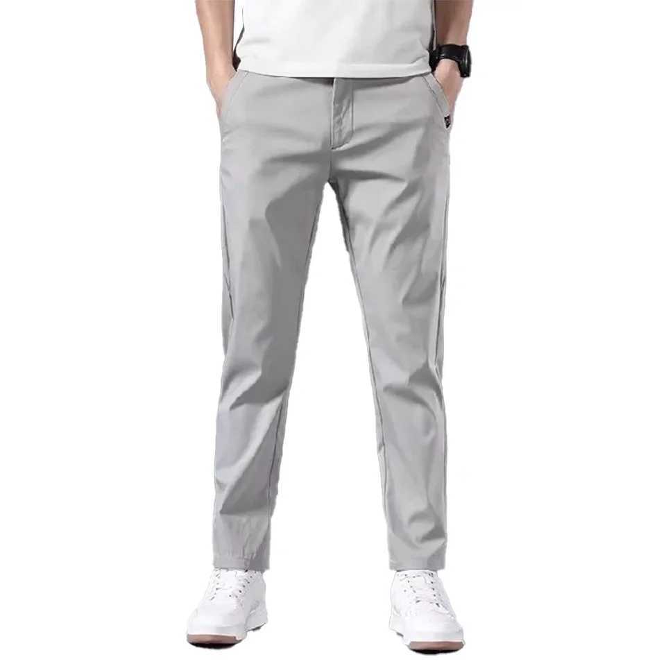 Mens slim fit elastic Chino Trouser casual flat front flexible classic full pants outdoor sports soft daily business pants W240919