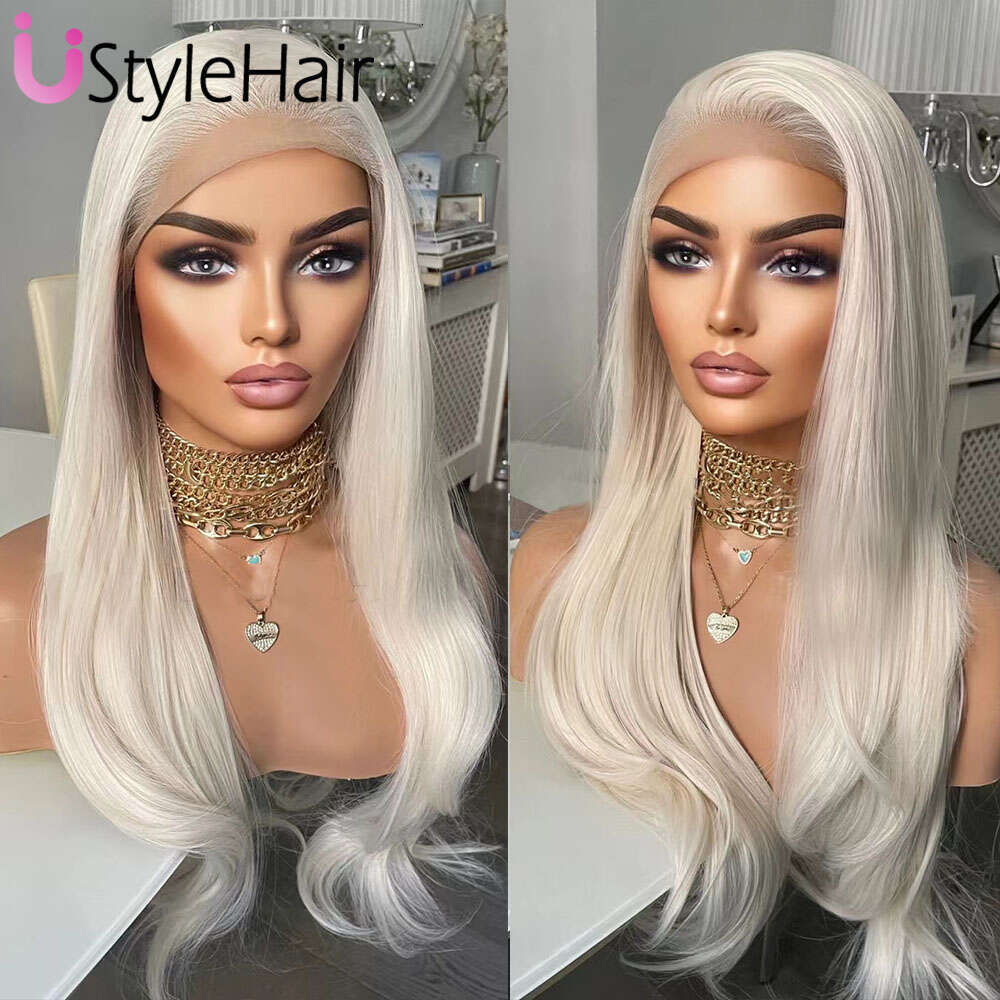 Ustylehair Blonde Lace Front Wig Natural Wave Synthetic Hair Daily Use Platinum Wigs Cosplay Party Drag Queen