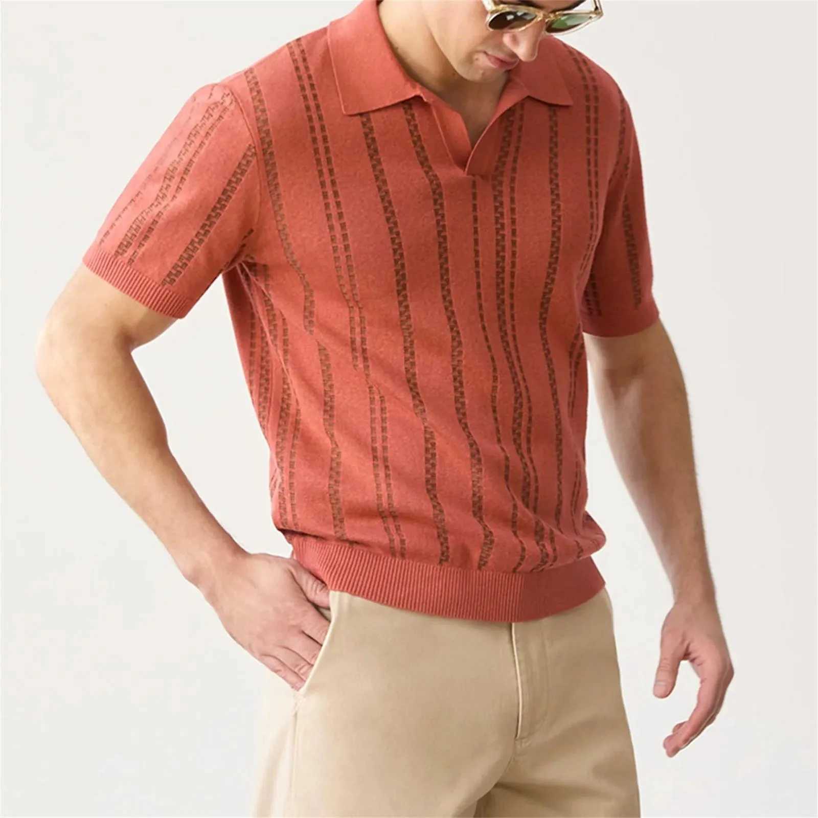 Knit Shirts Button Up Textured Shirts Casual Solid Color Slim Fit Short Sleeve Summer Tee Shirt Mens polo ShirtX240920