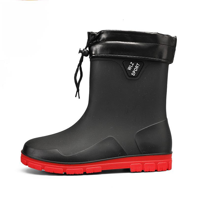 High top elastic band with plush rain fashionable outdoor wear, dad water shoes, warm waterproof men's cotton shoes for autumn and winter