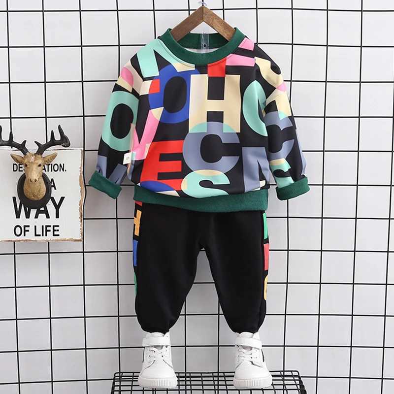Spring Boy Clothes Set Fashion Fall Children Sport Suit Kids Prints Hoodies+Trousers 2pcs/set 1 2 3 4 5Y Toddler Boys Tracksuit M240920