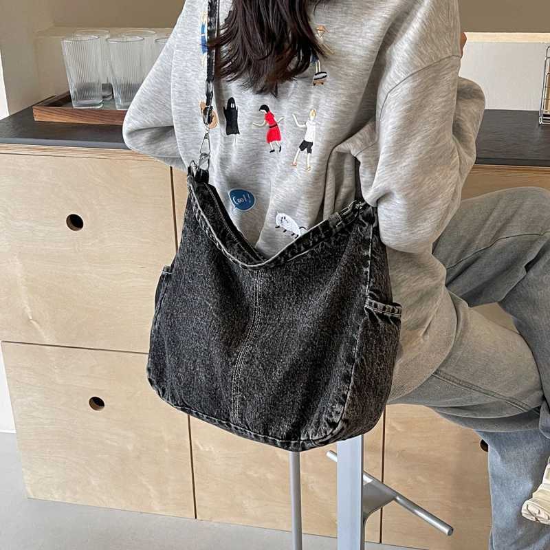 Fashion Denim Sewing Thread Solid Interior Compartment Shoulder Bags 2024 High Quality for Women Zipper Women s Handbags 240920