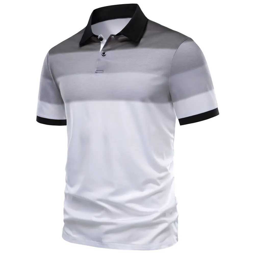 Mens Polo Shirt Gradient Casual Style Button Short Sleeve For Men Regular Fit Daily Outdoors Wear Mens Polo ShirtX240920