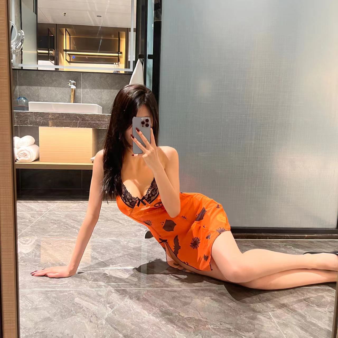 2024 Sexy lingerie with new printed Halloween suspender dress, sleeping skirt, sexy pajamas