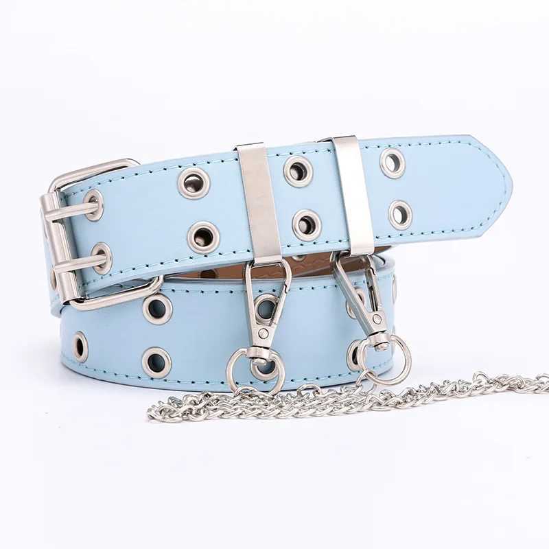 1 piece of womens belt trend simple double hole womens belt punk hip-hop rock style subculture Y2K womens belt punching machine W240920
