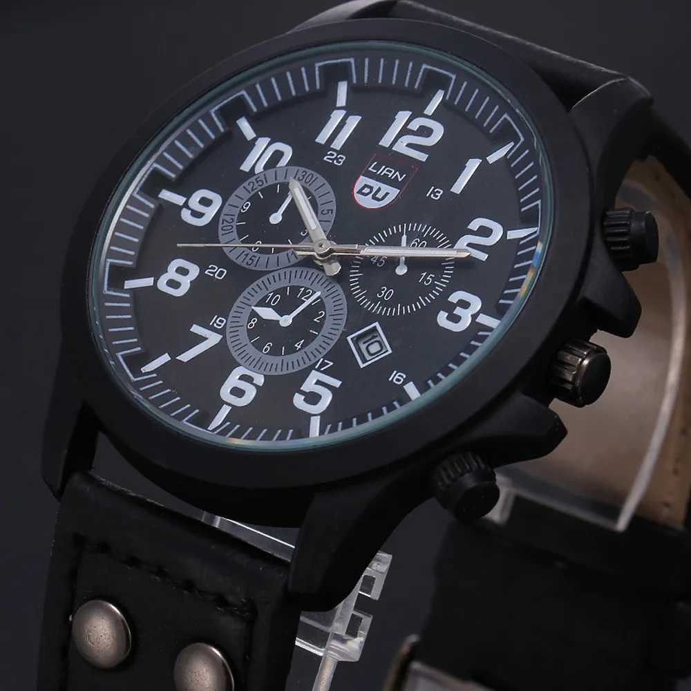 Military Leather Waterproof Date Quartz Analog Mens Quartz Wrist Watches Elegant Man Watch Alloy military items Man WatchX240920