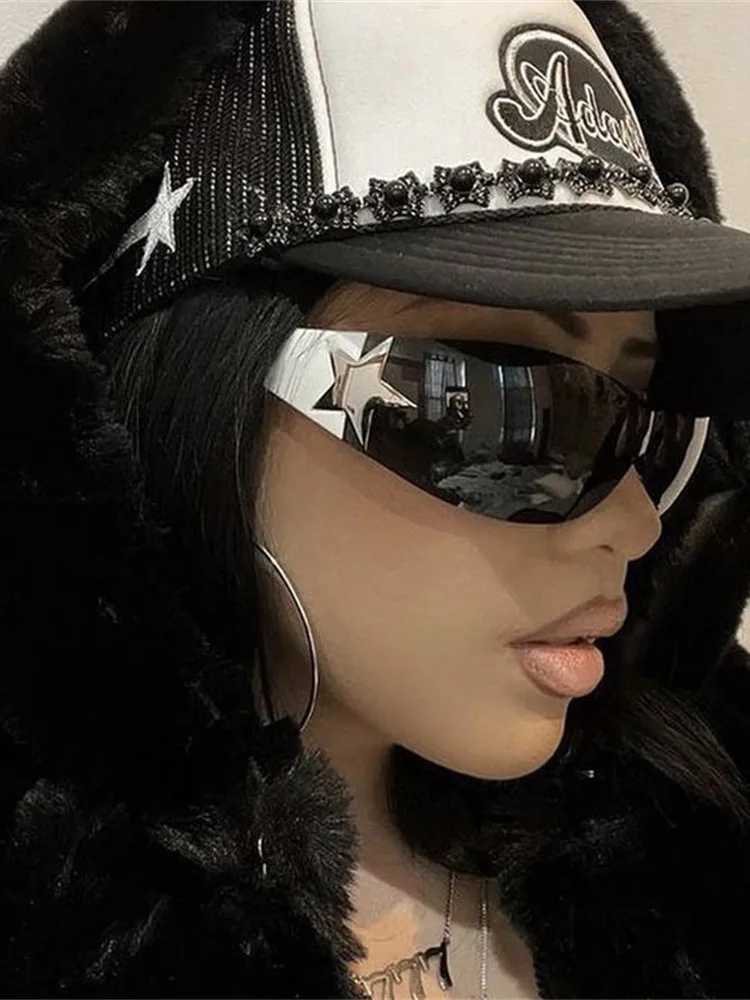 Sports Punk Sunglasses Goggle Y2k Luxury Brand Designer Sun Glasses Shades One Piece Around Eyewear Female Five Star EyeglassesX240920