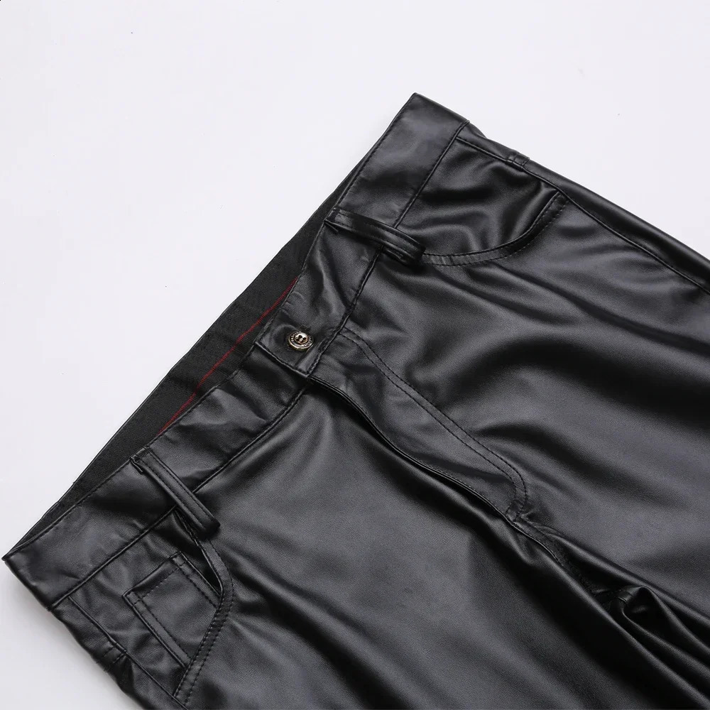 Mens leather pants slim fit elastic fashion PU cyclist nightclub party and dance thin 240913