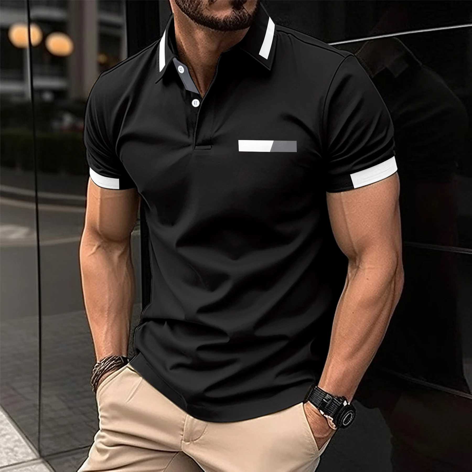 Summer fashion new Polo shirt casual lapel button golf dress gradient printed short-sleeved T-shirt big mens Polo shirtX240920
