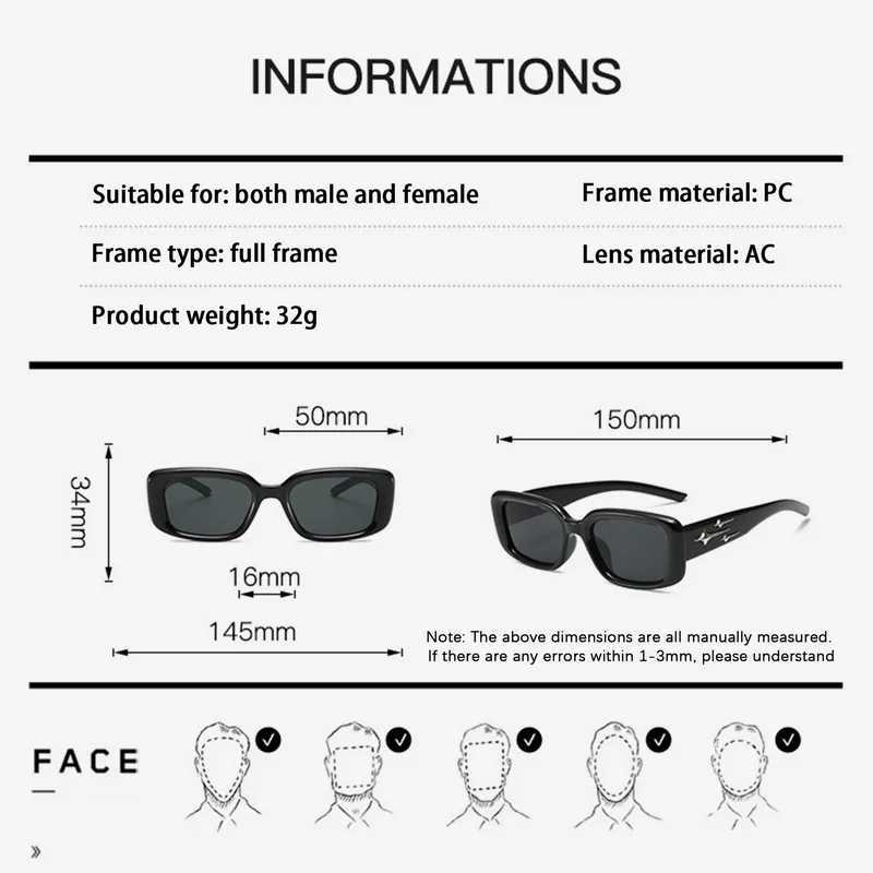 Y2k Star Small Square Black Frame Sunglasses Men Women Punk Sun Glasses Fashion Vintage Eyewear Fishing Driving Eyewear GlassesX240920