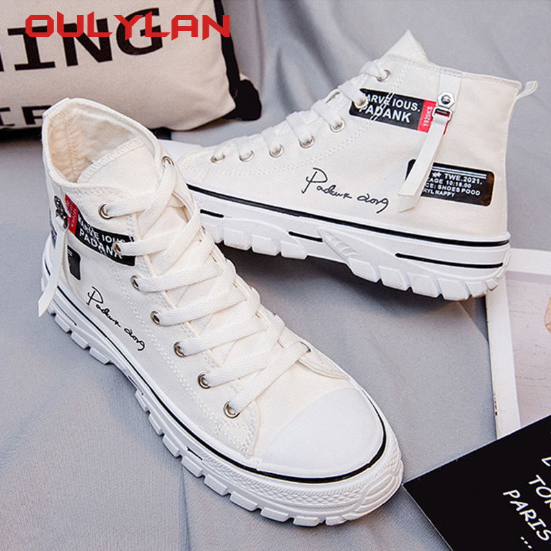 High Top Breathable Canvas Shoes Fashion Style Men's Shoes Casual Non-slip Wear-resistant Footwear Letter Trendy Student 2024