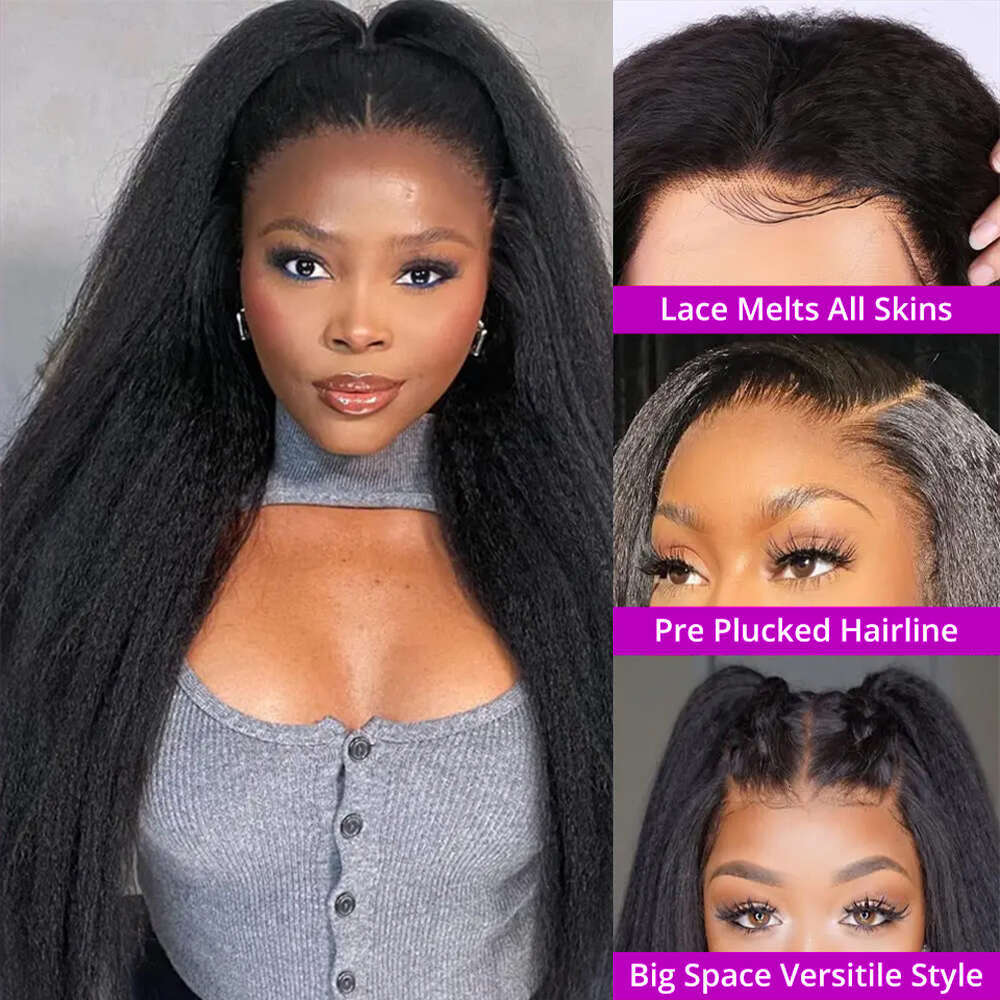 360 Hd Full Frontal 350 Density Kinky Yaki Straight HD Transparent Lace Front Human Hair Wig for Women 40Inch Brazilian