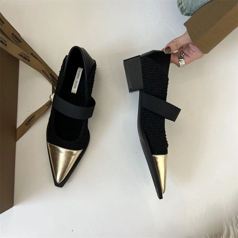 French Dot toe Mary Jane Womens Shoes Spring and Autumn Niche Light perfume Patched Low Heel Shoes 240919