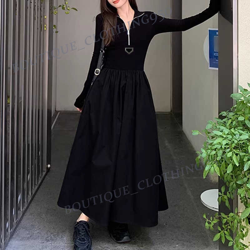 designers Dress Casual Dresses Women 2024 new outfit Hepburn long sleeved knitted dress for wear slim waist cinching long skirt