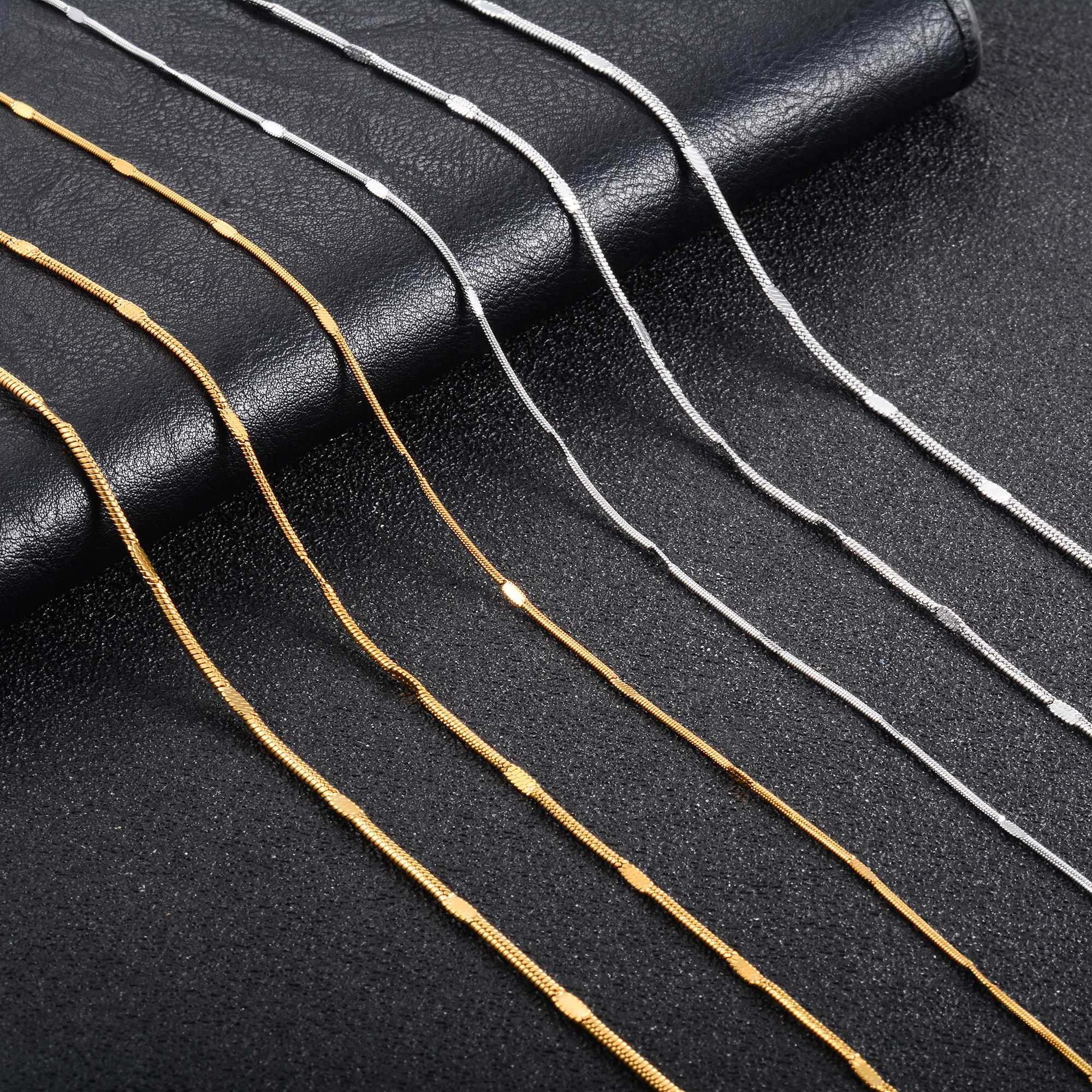Men Round Snake Chain Press Polish Stainless Steel Thin Necklace for Women Ladies Choker Gold/Silver Color Jewelry AccessoriesX240919