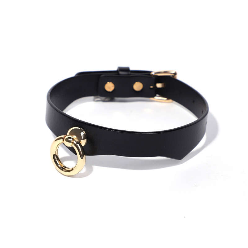High end SM prop, shiny gold ring, fun collar, retro leather traction neck cover, alternative choker, adult product