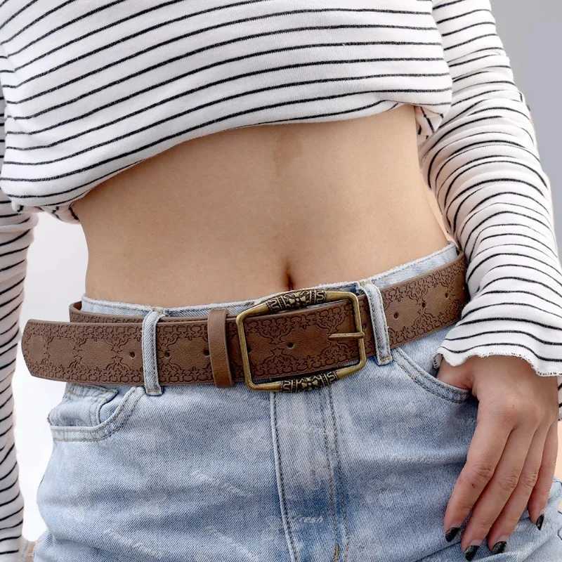 Fashion Retro PU Womens Belt Luxury Designer Brand Belt Bohemian Pattern Printed Brown Belt Clothing Accessories W240920