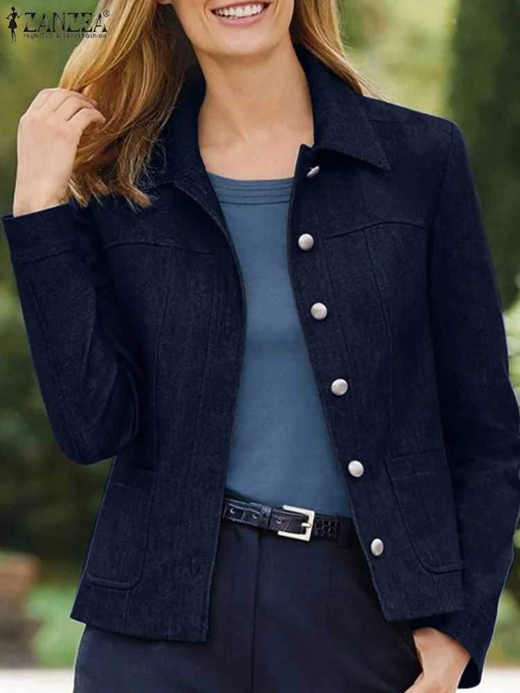 2024 ZANZEA Women Autumn Denim Coats Fashion Lapel Collar Jackets Long Sleeve Outwear Vintage Pocket Waisted Loose Casual TopsX240920