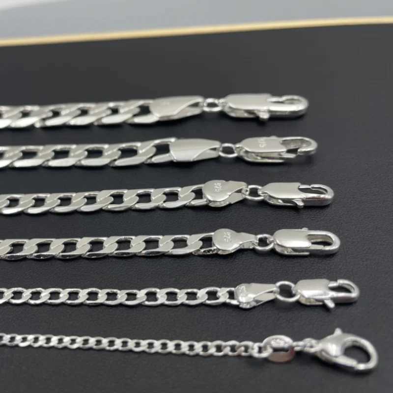 Mens Silver Color Necklace 2/4/6/8/10/12MM 40-75cm Face Chain Necklace Lobster Clasp Men Women Engagement Jewelry GiftsX240919