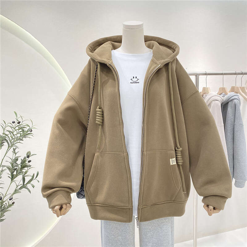 Hallowmas 2024 New Hooded Hoodie Womens Autumn/winter Korean Edition Lazy Style Loose Plush Cardigan Zipper Casual Coat Top Women Jacket Autumn Dress 
