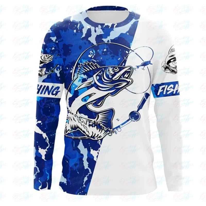 Outdoor Fishing Print Summer Men/Women O-Neck T-shirt Casual Long Sleeve Oversized Pullover Fashion Tops Trend Men ClothingX240919