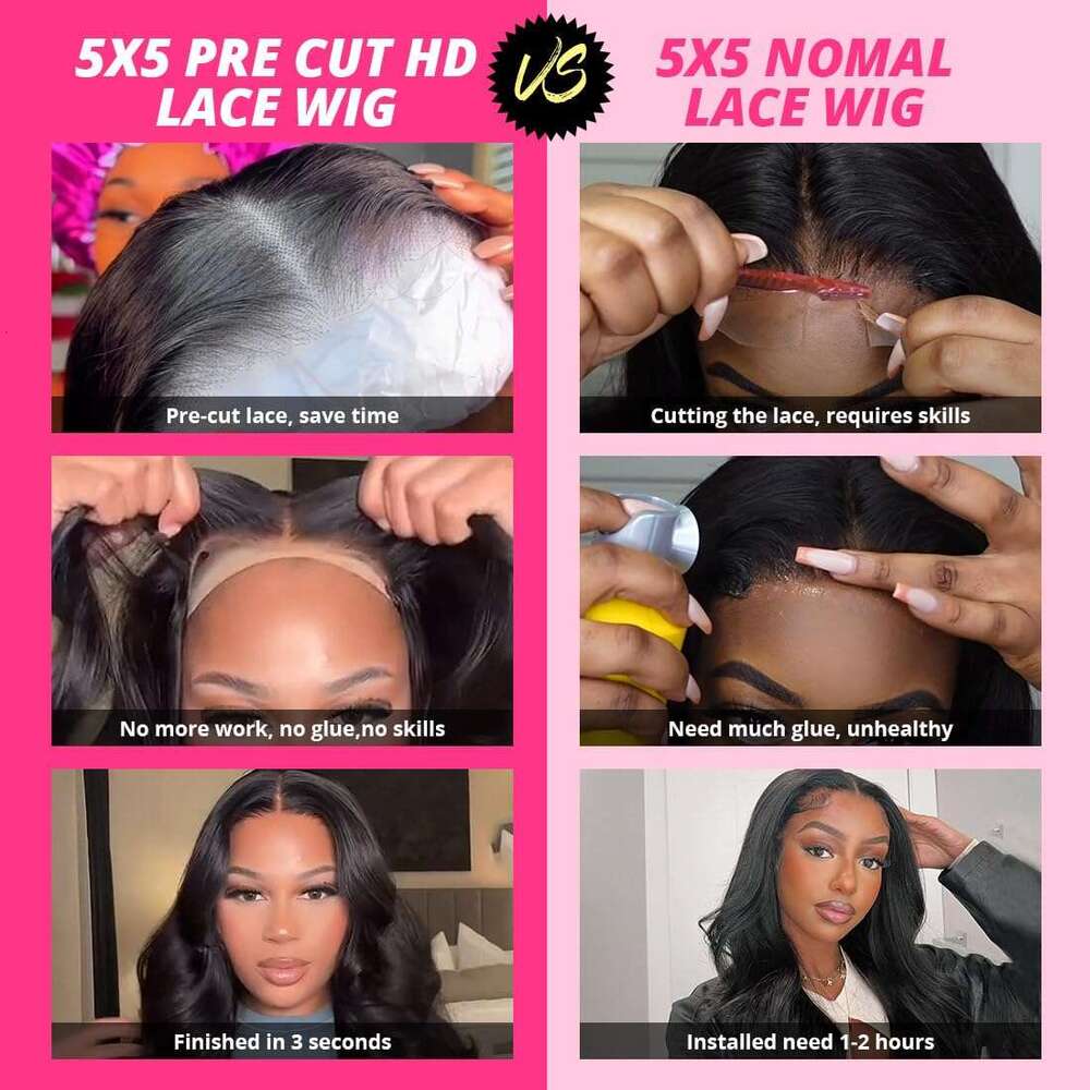 Glueless 250% Real Lace 5X5 HD Closure Wig Body Wave Pre Plucked Human Hair Wigs For Women