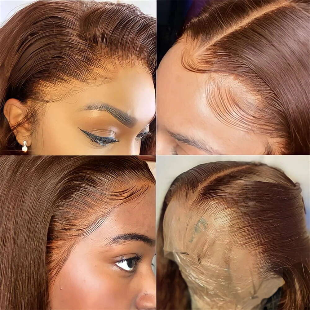 30 40 Inch Bone Straight Brazilian 100% Human Hair 13x6 HD Frontal Wig Chocolate Brown Lace Front Wigs For Black Women